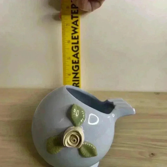 Vintage Porcelain Blue Sphere Orb Ashtray With White Rosettes - Picture 7 of 8